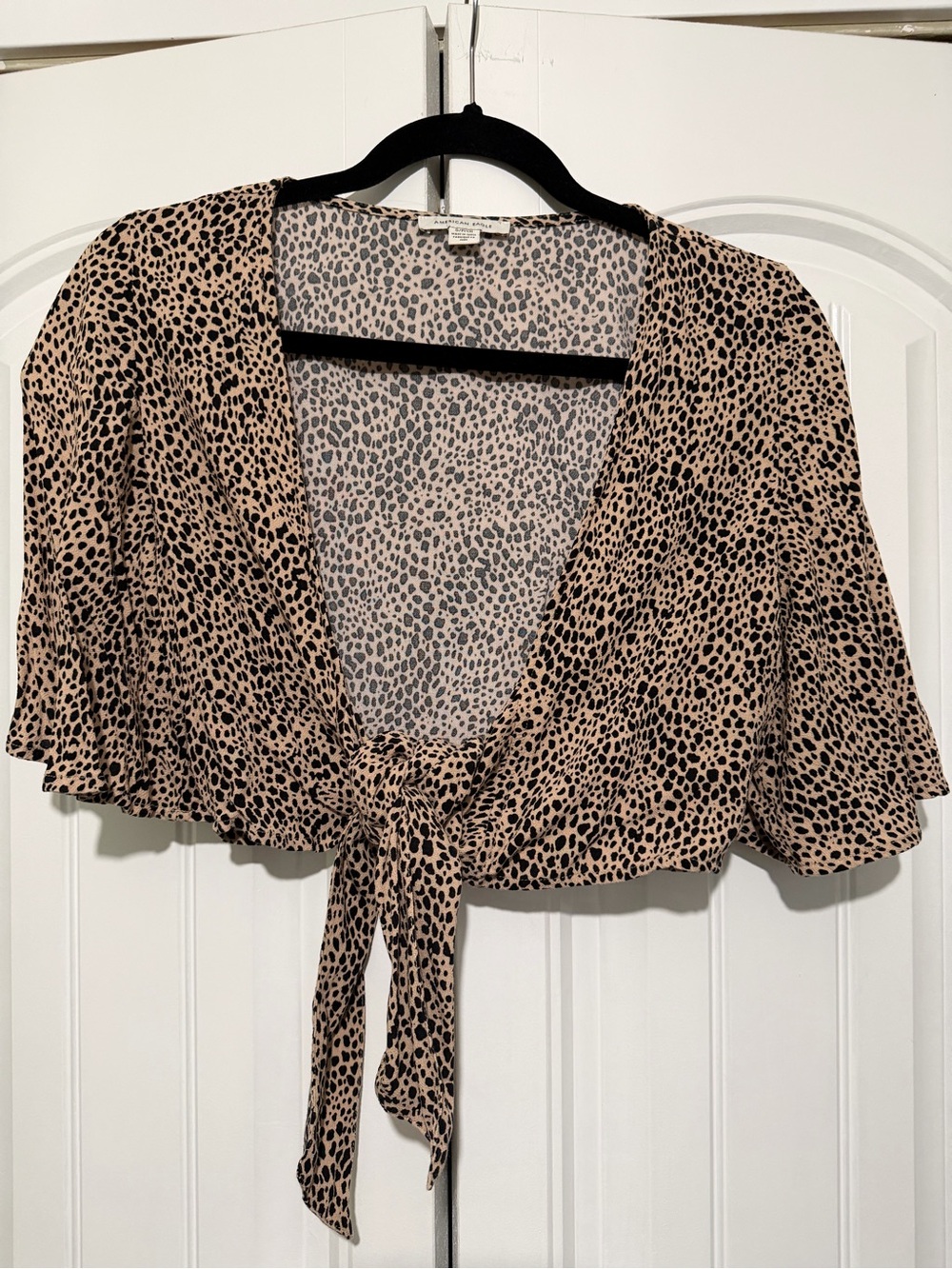 American Eagle Outfitters Leopard Tie-Front Crop Top in Beige and Black